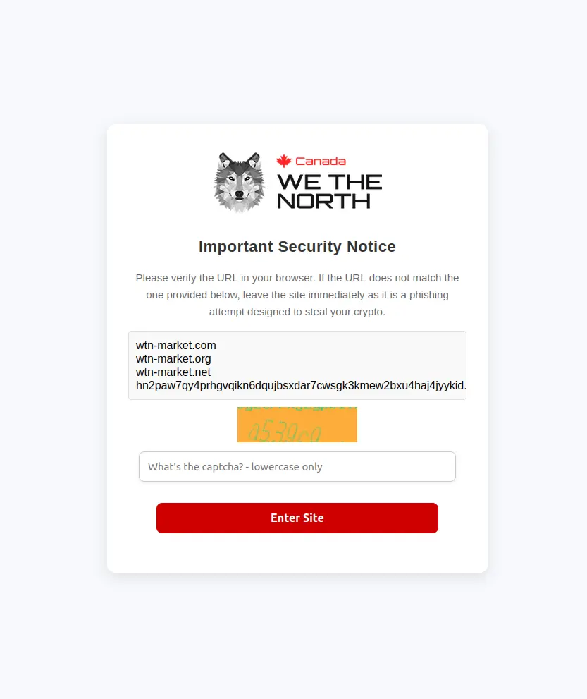 WeTheNorth Market Captcha Verification - Security checkpoint for platform access